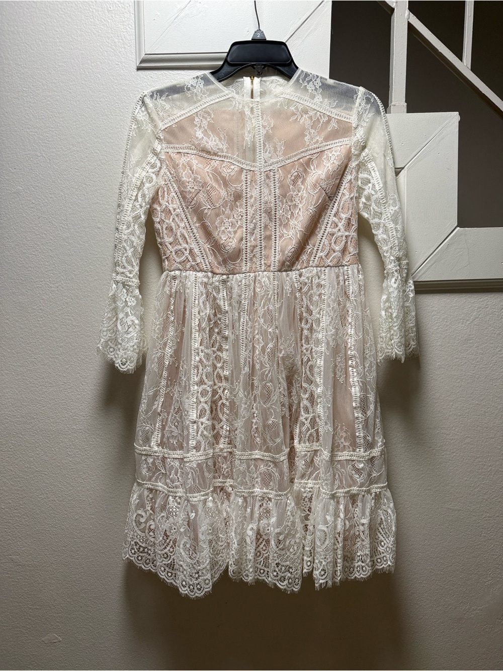 Studio Lace Overlay Dress in Ivory and Nude